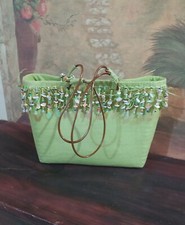 Borsa a mano Donna in Paglia  con perline e conchiglie colore Verde Ottimo Usato