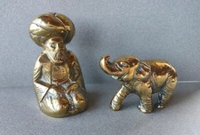 Oggetti ottone Massiccio  Indiano con turbante ed Elefante . Peso tot 740 grammi