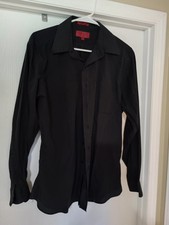 Bergamo Ny Mens Fitted Long Sleeve Black Dress Shirt (Size L) - used