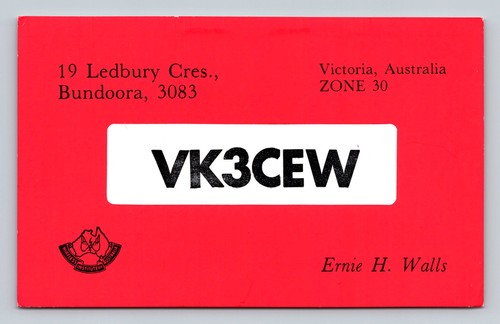 Ham radio qsl - vk3cew, victoria