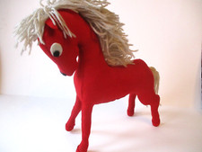 Cavallino pupazzo pubblicitario grande in panno Lenci Brandy Cavallino Rosso '60