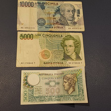 Vecchie Lire Repubblica Italiana 10 + 5000 Mila + 500 Lire Lotto B 140