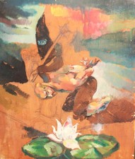 Composizione pittura ad olio espressionista vintage