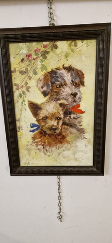 Vecchio quadro olio cane - cane, su