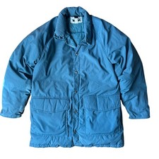 Vintage Woolrich 80s Quilted Puffer Down Parka Coat Blue Size L - small stain