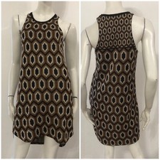 SEVENTY Vestito abito nero marrone fantasia geometrica, lurex Tg 42