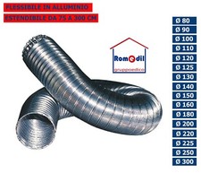 TUBO FLESSIBILE ESTENSIBILE ALLUMINIO PER CAPPA CUCINE FORNI STUFE da 75 a 300 