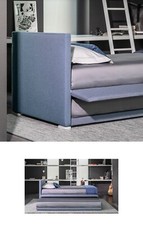 Letto Singolo Flou Biss + letto estraibile, colore blu, riv tessuto sfoderabile
