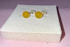 Orecchini Argento 925 con Agata Gialla 6 mm - Fatti a mano - Scatolina Regalo