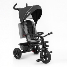 Triciclo Bambini 5in1 Sedile Girevole 360°, Cappottina, Pedali e Maniglione Nero