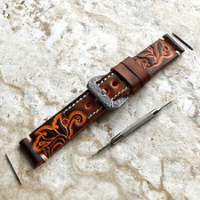 Brown Orange Tooled Leather