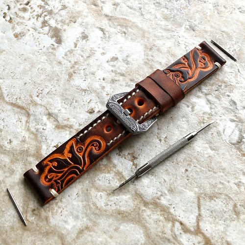 Marrone arancione tooled - tooled, pelle