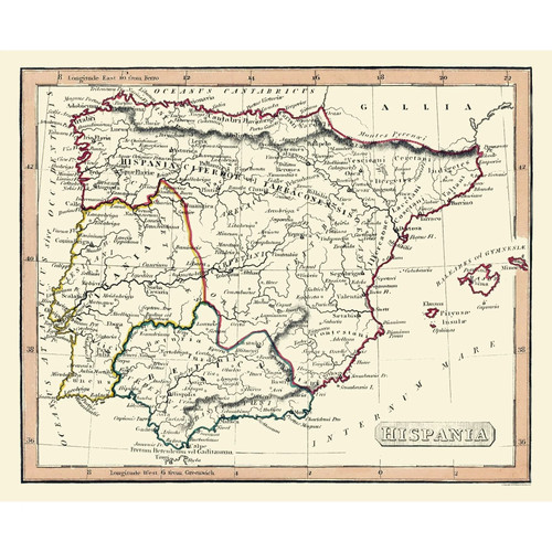 Mappa storica spagna antica - spagna,
