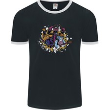 T-Shirt Ringer Uomini Cat & Dog Rock Band Musica Chitarra Batteria FotL