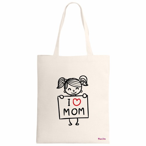 Borsa ecru scritta love mom - scritta, i