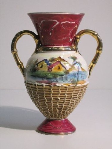 Vaso maiolica due manici - maiolica, a