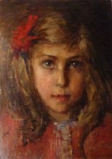 Dipinto olio su cartone Antonio Mancini cm 32 x 23 ritratto di fanciulla