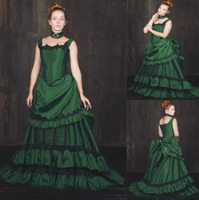 Abiti da sposa vampiro cosplay abito da ballo medievale vintage raso verde volant