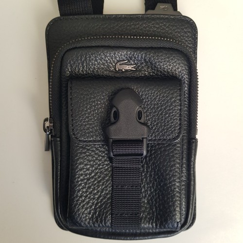 Sacoche cuir noir lacoste - cuir,