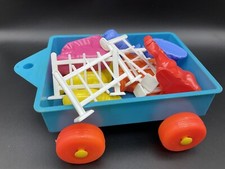 CARRETTO FATTORIA ANIMALI IN PLASTICA GIOCATTOLO ANNI 70 Set Nuovo#HI