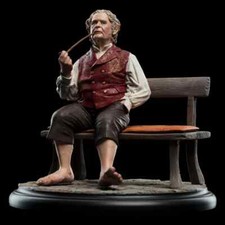 WETA Signore degli Anelli Bilbo Baggins su Panchina con Pipa Mini Statua Polystone NUOVO