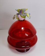 Antica Scatola Vetro Soffiato di Murano Rosso Fatta a Mano cm 17,5 Vintage