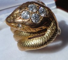 ORO 18KT 750 ANELLO VINTAGE SERPENTE - GRAMMI 27.2 - 6 BRILLANTI NATURALI (1 KT)