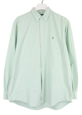 RALPH LAUREN Polo Classico Fit Camicia Uomo XL Blu A Righe Con Logo Button-Down