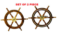 Set Di 2 Tesori Vintage Timone In Legno Nautico 24" Barca Pirata