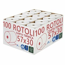50 ROTOLI TERMICI REGISTRATORE CASSA 57X30X12 ROTOLINI OMOLOGATI BPA FREE+