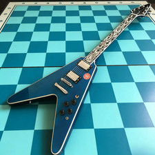 flying V electric guitar blue