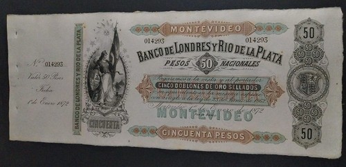 Uruguay pesos 1872 - 50, con