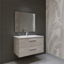 Mobile Bagno 60 80 100 120 cm sospeso lavabo ceramica 2 cassettoni grigio LINDA