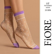 FIORE Liz viola bianco a pois calze stile donna qualità caviglia...