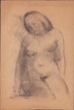 1913 Disegno donna nuda inginocchiata Nudo artisico Erotica gessetto