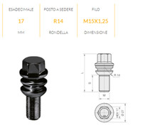 B1275B BULLONE RUOTE OEM M15x1,25 x 27 SFERICO R14 MERCEDES GLE GLE COUPE GLS