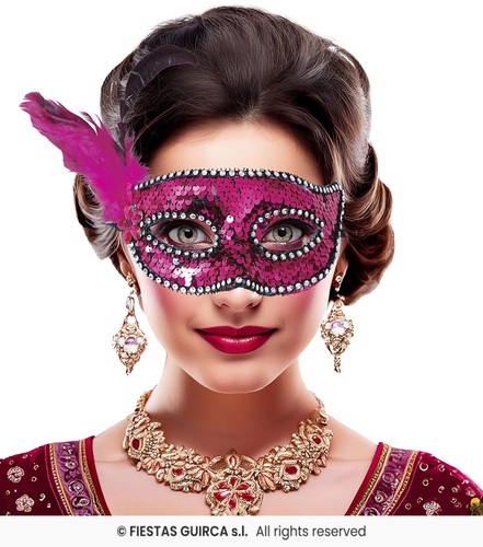 Maschera piume fucsia - piume,