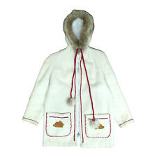 Parka cappotto lana coniglio vintage giacca donna taglia media bianco zip lampo