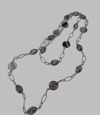 Collana donna/ragazza lunghissima catena acciaio ed elementi  pietra fluorite