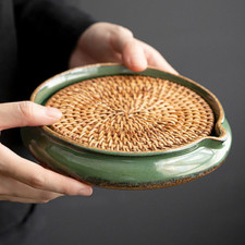 Sottobicchieri ceramica fatti a mano 16,5 cm vassoio teiera scrivania tappetino caffè rattan set da tè