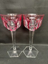 Set di 2 ~ Moser Crystal ~ Rosa ~ Ganci per Vino ~ 7 1/2" Alto ~ Base Esagonale