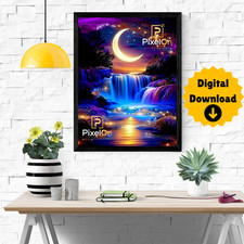 Fantasy Moon Waterfall Wall