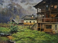 Camillo Merlo Torino 1856-1931 Paesaggio Montano. Olio  su cartoncino Bellissimo