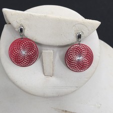 Orecchini Vintage Rossi Dischi Spirografi Rotondi Traforati Costume Gioielli Y2K