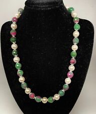 Collana donna con perle e agata naturale, chiusura magnetica. Lungh. cm. 48