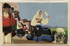 CARTOLINA PAESAGGISTICA BAKISFIGUS COSTUMI TRADIZIONALI SARDEGNA FILATRICE
