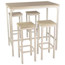 Set Tavolo Bar Rettangolare e 4 Sgabelli Alti Mod. RICCIONE Beige H.110 Design