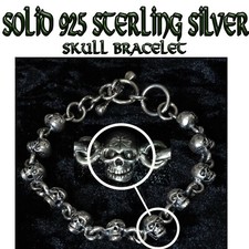 Teschio Bracciale 925 Argento Sterling Massiccio Gotico Catena Fatto a Mano