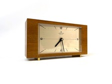 VERY RARE VINTAGE 60S MID CENTURY TEAK BRASS FEET DESK CLOCK BY JUNGHANS ATO MAT