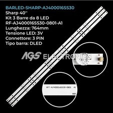 KIT 3 BARRE STRIP 8 LED TV SHARP RF-AJ400016SS30-0801-A1 LC-40UK7252E